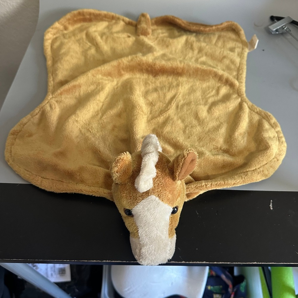 Aurora World Tan White Horse Plush Baby Security Blanket Lovey 2004 Pony Blanket